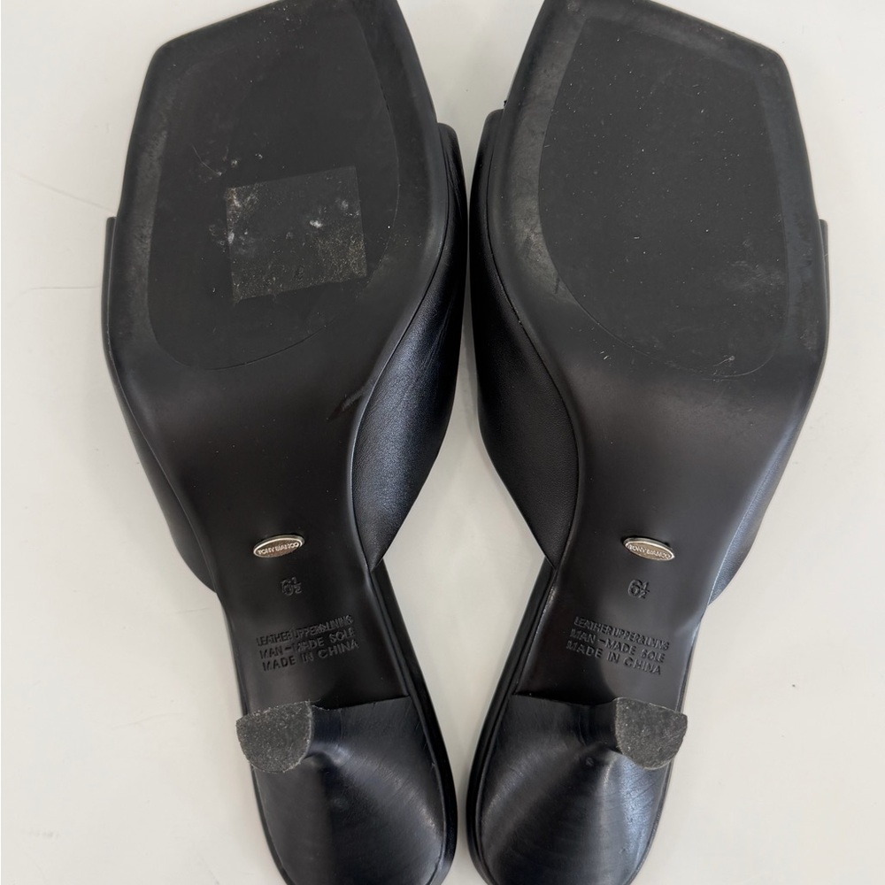 Tony Bianco Black Leather Square Toe Kitten Heels - Picture 7 of 9